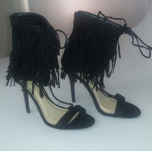 Black fringe heels